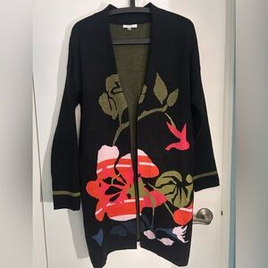 Sioni Black Cardigan with Colorful Floral Design